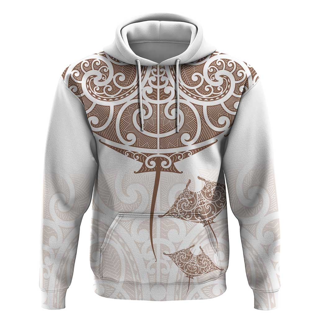 New Zealand Manta Ray Tattoo Hoodie Aotearoa Maori Haehae Beige - Aussie Hoodie