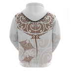New Zealand Manta Ray Tattoo Hoodie Aotearoa Maori Haehae Beige - Aussie Hoodie