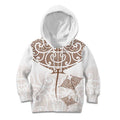 New Zealand Manta Ray Tattoo Kid Hoodie Aotearoa Maori Haehae Beige - Aussie Hoodie