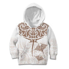 New Zealand Manta Ray Tattoo Kid Hoodie Aotearoa Maori Haehae Beige - Aussie Hoodie