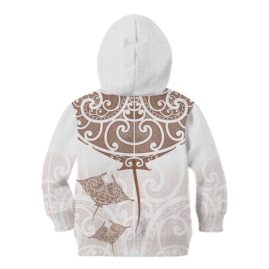 New Zealand Manta Ray Tattoo Kid Hoodie Aotearoa Maori Haehae Beige - Aussie Hoodie