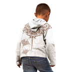 New Zealand Manta Ray Tattoo Kid Hoodie Aotearoa Maori Haehae Beige - Aussie Hoodie