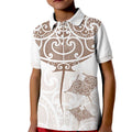 New Zealand Manta Ray Tattoo Kid Polo Shirt Aotearoa Maori Haehae Beige - Aussie Hoodie