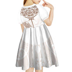 New Zealand Manta Ray Tattoo Kid Short Sleeve Dress Aotearoa Maori Haehae Beige - Aussie Hoodie