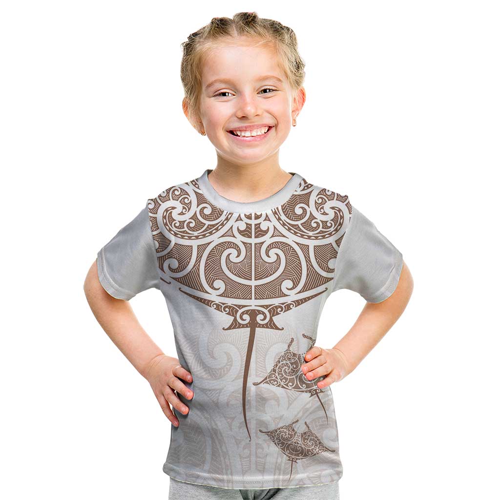 New Zealand Manta Ray Tattoo Kid T Shirt Aotearoa Maori Haehae Beige - Aussie Hoodie