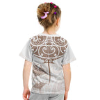 New Zealand Manta Ray Tattoo Kid T Shirt Aotearoa Maori Haehae Beige - Aussie Hoodie