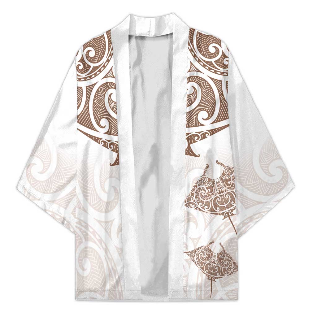 New Zealand Manta Ray Tattoo Kimono Aotearoa Maori Haehae Beige - Aussie Hoodie
