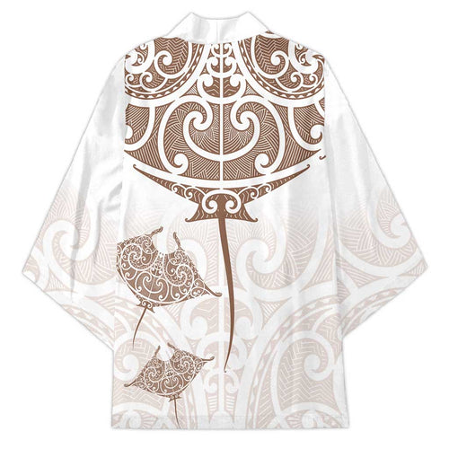 New Zealand Manta Ray Tattoo Kimono Aotearoa Maori Haehae Beige - Aussie Hoodie