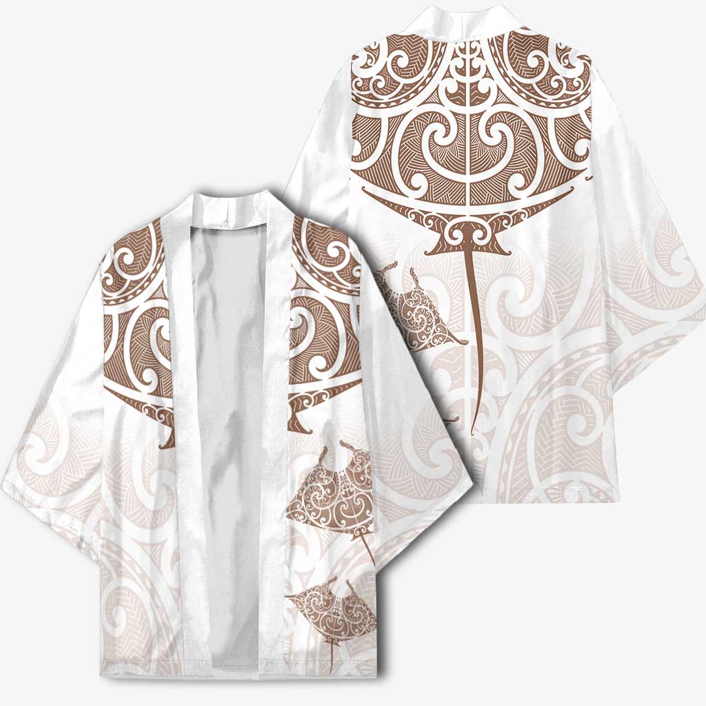 New Zealand Manta Ray Tattoo Kimono Aotearoa Maori Haehae Beige - Aussie Hoodie