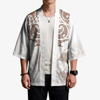 New Zealand Manta Ray Tattoo Kimono Aotearoa Maori Haehae Beige - Aussie Hoodie