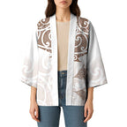 New Zealand Manta Ray Tattoo Kimono Aotearoa Maori Haehae Beige - Aussie Hoodie