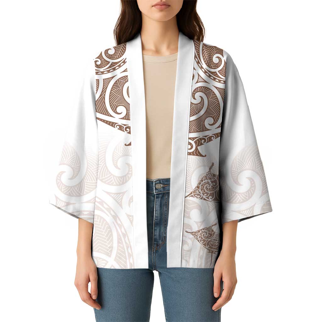 New Zealand Manta Ray Tattoo Kimono Aotearoa Maori Haehae Beige - Aussie Hoodie