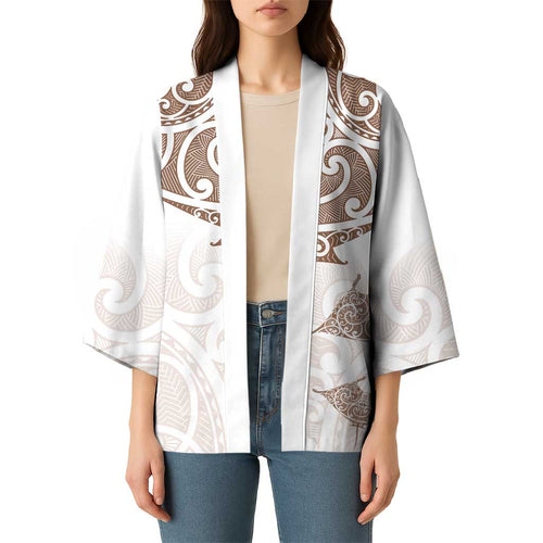 New Zealand Manta Ray Tattoo Kimono Aotearoa Maori Haehae Beige - Aussie Hoodie