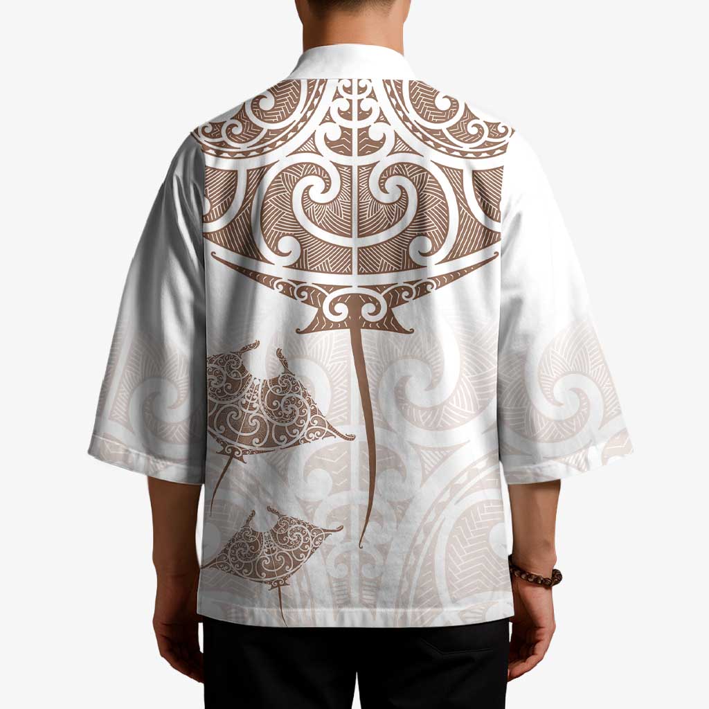 New Zealand Manta Ray Tattoo Kimono Aotearoa Maori Haehae Beige - Aussie Hoodie