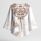 New Zealand Manta Ray Tattoo Kimono Sleeve Blouse Aotearoa Maori Haehae Beige - Aussie Hoodie