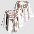 New Zealand Manta Ray Tattoo Kimono Sleeve Blouse Aotearoa Maori Haehae Beige - Aussie Hoodie