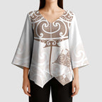 New Zealand Manta Ray Tattoo Kimono Sleeve Blouse Aotearoa Maori Haehae Beige - Aussie Hoodie