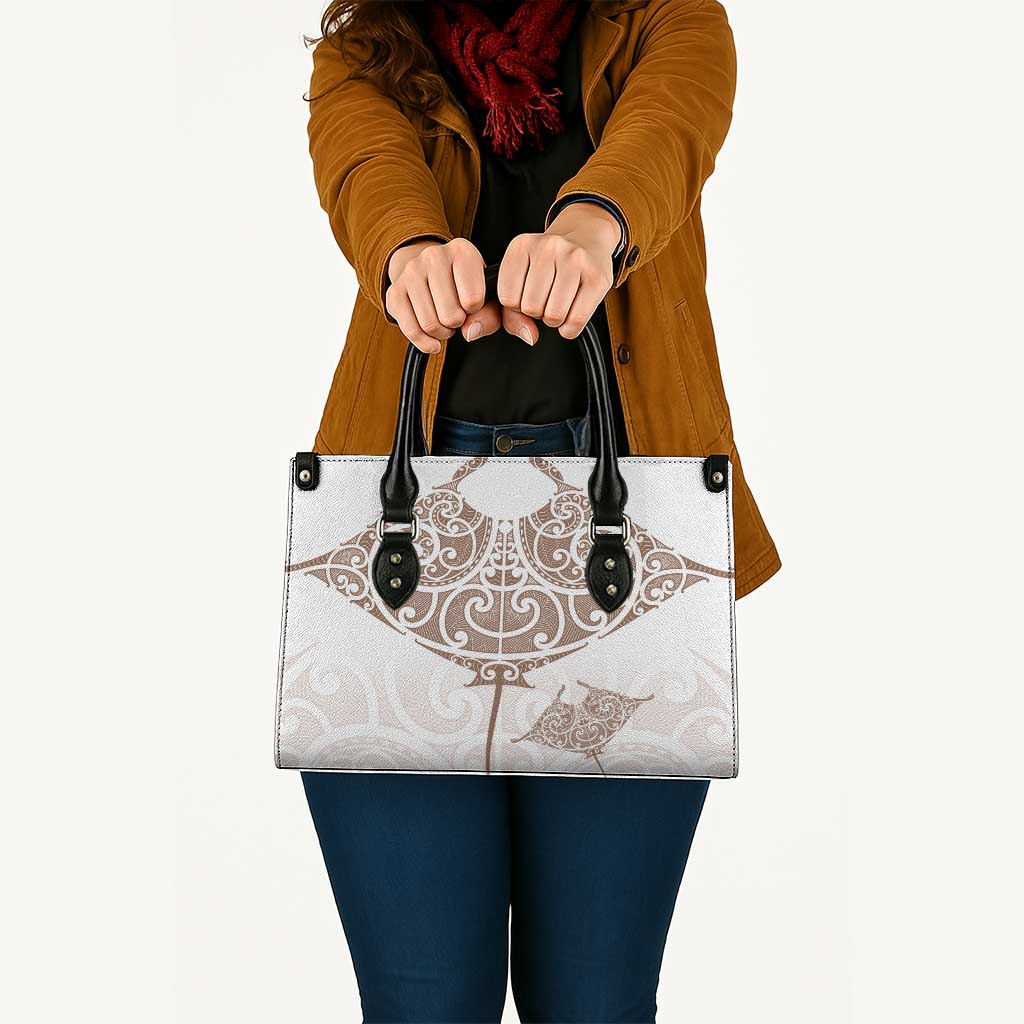 New Zealand Manta Ray Tattoo Leather Bag Aotearoa Maori Haehae Beige - Aussie Hoodie