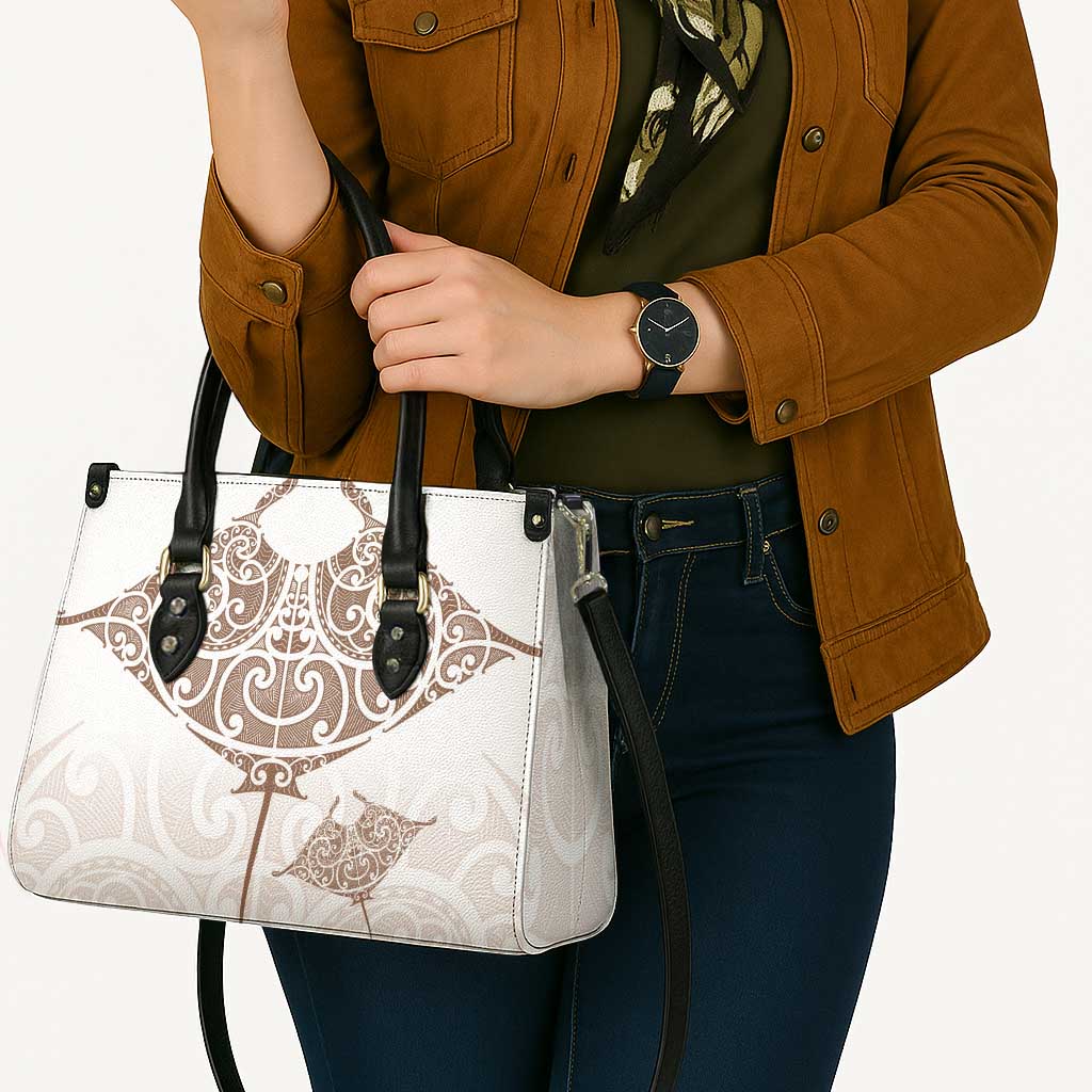 New Zealand Manta Ray Tattoo Leather Bag Aotearoa Maori Haehae Beige - Aussie Hoodie