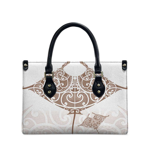 New Zealand Manta Ray Tattoo Leather Bag Aotearoa Maori Haehae Beige - Aussie Hoodie