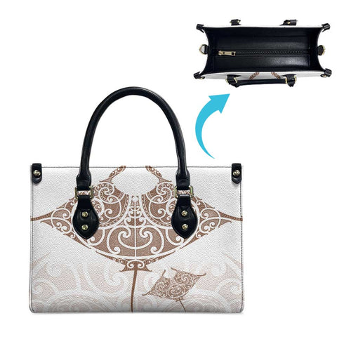 New Zealand Manta Ray Tattoo Leather Bag Aotearoa Maori Haehae Beige - Aussie Hoodie