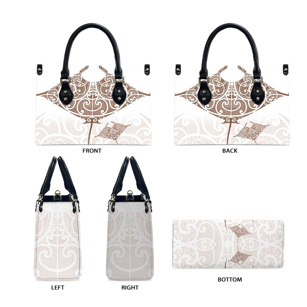 New Zealand Manta Ray Tattoo Leather Bag Aotearoa Maori Haehae Beige - Aussie Hoodie
