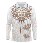 New Zealand Manta Ray Tattoo Long Sleeve Polo Shirt Aotearoa Maori Haehae Beige - Aussie Hoodie