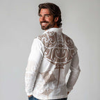 New Zealand Manta Ray Tattoo Long Sleeve Polo Shirt Aotearoa Maori Haehae Beige - Aussie Hoodie
