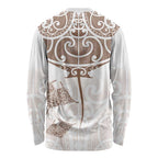 New Zealand Manta Ray Tattoo Long Sleeve Shirt Aotearoa Maori Haehae Beige - Aussie Hoodie
