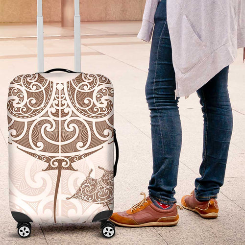 New Zealand Manta Ray Tattoo Luggage Cover Aotearoa Maori Haehae Beige - Aussie Hoodie