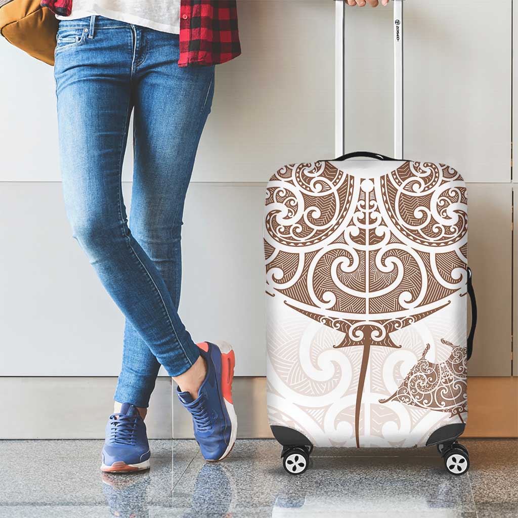 New Zealand Manta Ray Tattoo Luggage Cover Aotearoa Maori Haehae Beige - Aussie Hoodie