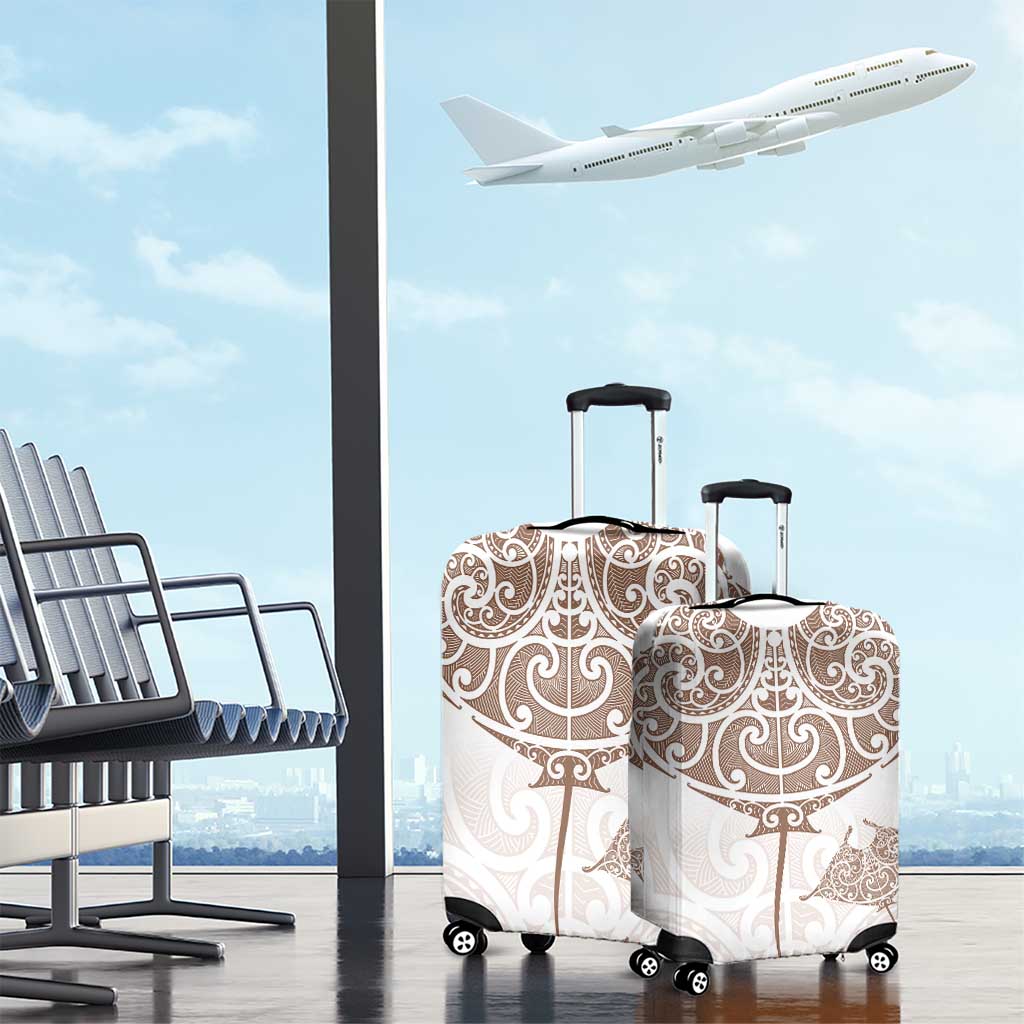 New Zealand Manta Ray Tattoo Luggage Cover Aotearoa Maori Haehae Beige - Aussie Hoodie