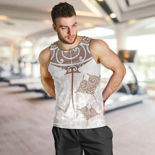 New Zealand Manta Ray Tattoo Men Tank Top Aotearoa Maori Haehae Beige - Aussie Hoodie