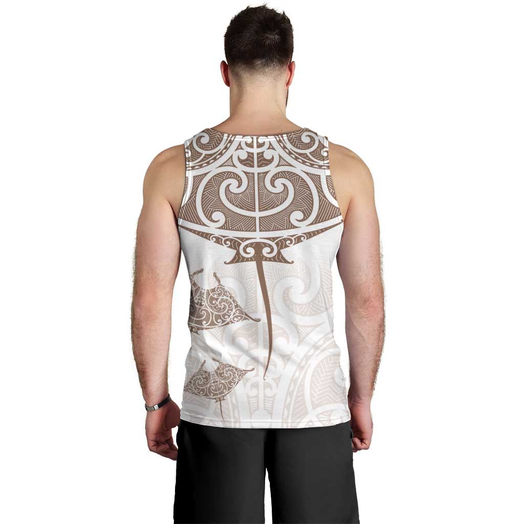 New Zealand Manta Ray Tattoo Men Tank Top Aotearoa Maori Haehae Beige - Aussie Hoodie