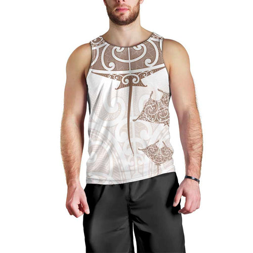 New Zealand Manta Ray Tattoo Men Tank Top Aotearoa Maori Haehae Beige - Aussie Hoodie