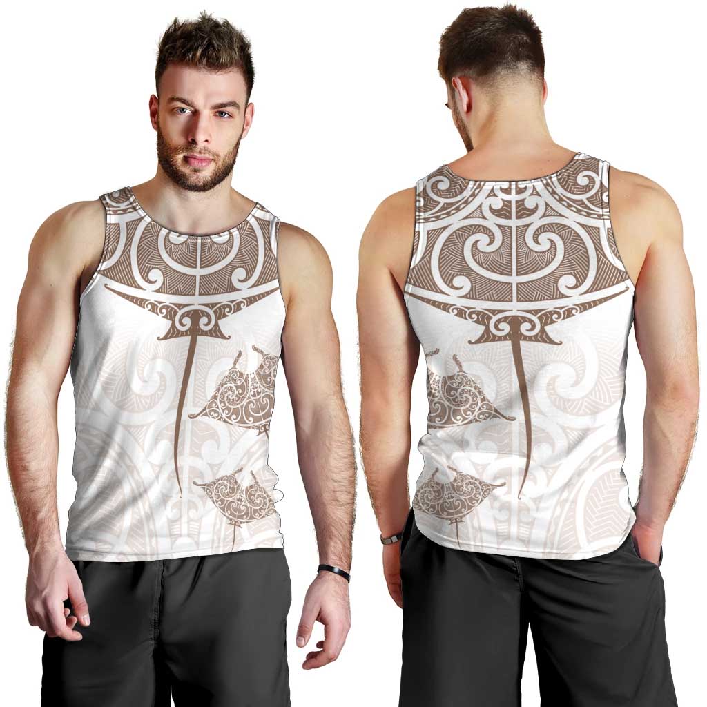 New Zealand Manta Ray Tattoo Men Tank Top Aotearoa Maori Haehae Beige - Aussie Hoodie