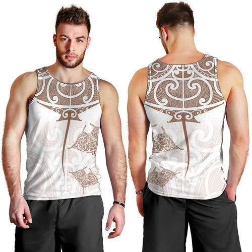 New Zealand Manta Ray Tattoo Men Tank Top Aotearoa Maori Haehae Beige - Aussie Hoodie