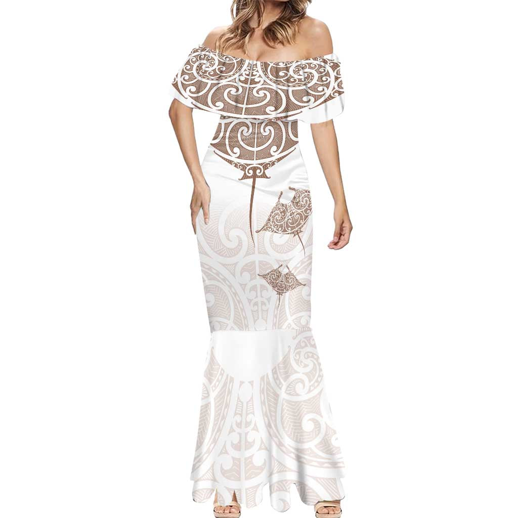 New Zealand Manta Ray Tattoo Mermaid Dress Aotearoa Maori Haehae Beige - Aussie Hoodie