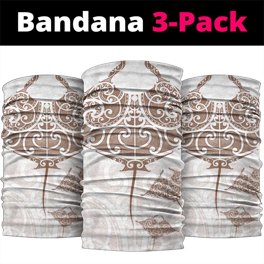 New Zealand Manta Ray Tattoo Neck Gaiter Aotearoa Maori Haehae Beige - Aussie Hoodie