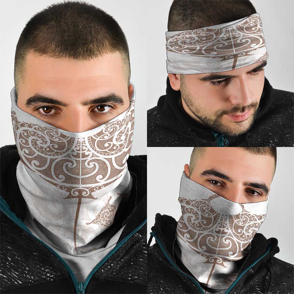 New Zealand Manta Ray Tattoo Neck Gaiter Aotearoa Maori Haehae Beige - Aussie Hoodie
