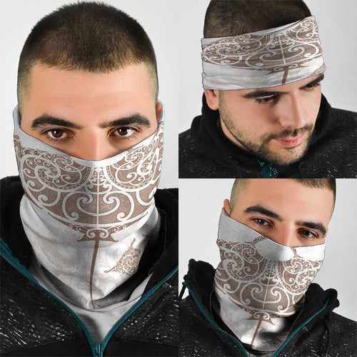 New Zealand Manta Ray Tattoo Neck Gaiter Aotearoa Maori Haehae Beige - Aussie Hoodie