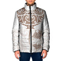 New Zealand Manta Ray Tattoo Padded Jacket Aotearoa Maori Haehae Beige - Aussie Hoodie
