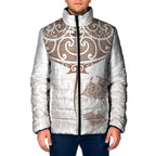 New Zealand Manta Ray Tattoo Padded Jacket Aotearoa Maori Haehae Beige - Aussie Hoodie
