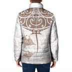 New Zealand Manta Ray Tattoo Padded Jacket Aotearoa Maori Haehae Beige - Aussie Hoodie