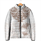 New Zealand Manta Ray Tattoo Padded Jacket Aotearoa Maori Haehae Beige - Aussie Hoodie