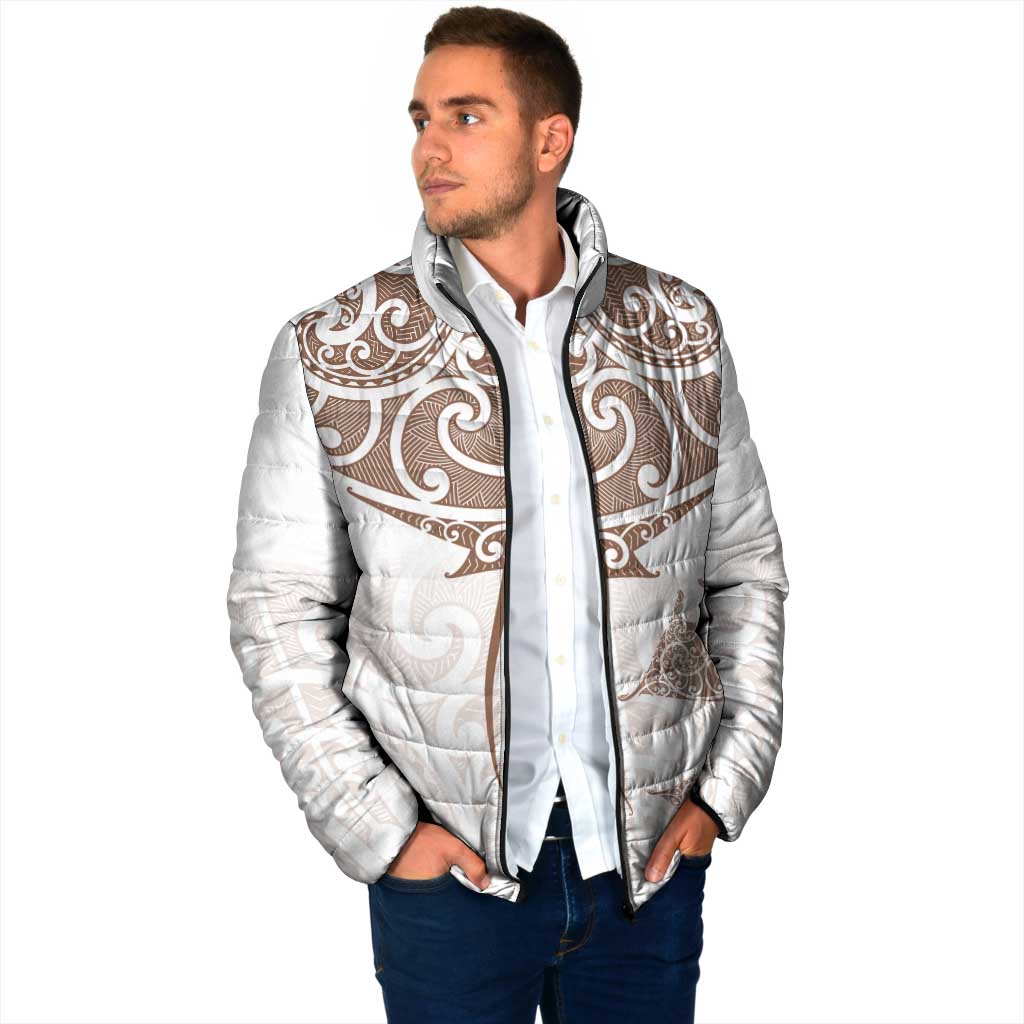 New Zealand Manta Ray Tattoo Padded Jacket Aotearoa Maori Haehae Beige - Aussie Hoodie