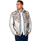 New Zealand Manta Ray Tattoo Padded Jacket Aotearoa Maori Haehae Beige - Aussie Hoodie