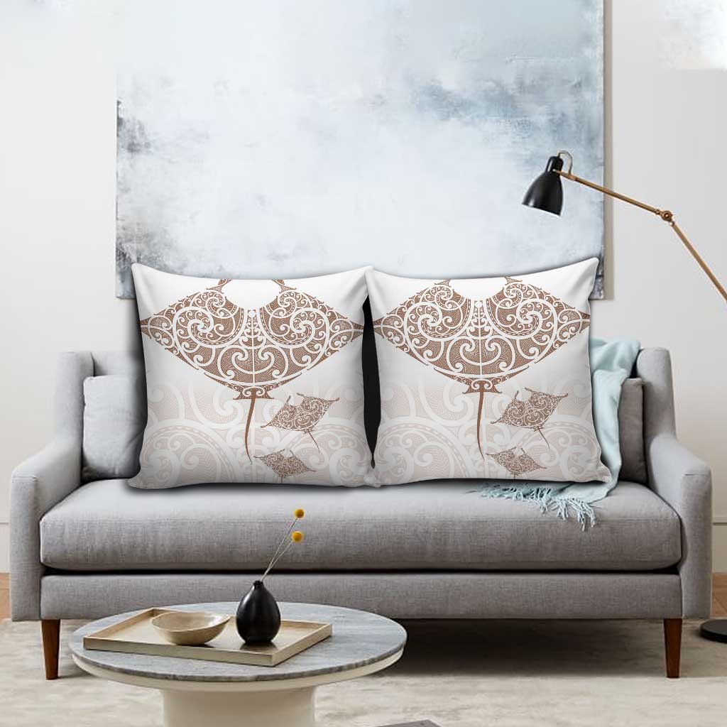 New Zealand Manta Ray Tattoo Pillow Cover Aotearoa Maori Haehae Beige - Aussie Hoodie