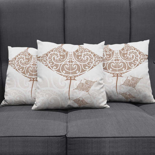 New Zealand Manta Ray Tattoo Pillow Cover Aotearoa Maori Haehae Beige - Aussie Hoodie