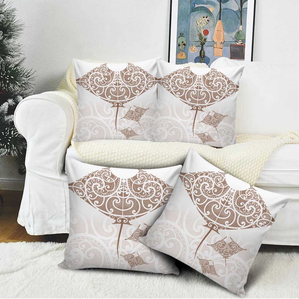 New Zealand Manta Ray Tattoo Pillow Cover Aotearoa Maori Haehae Beige - Aussie Hoodie